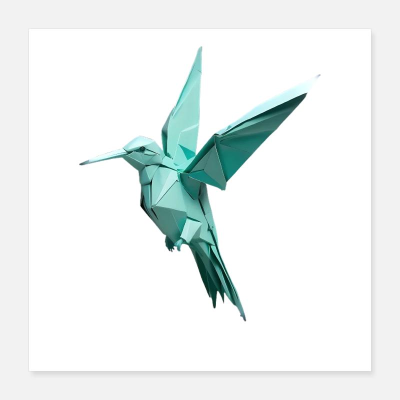 Teal Origami Kolibri Poster 40x40 cm