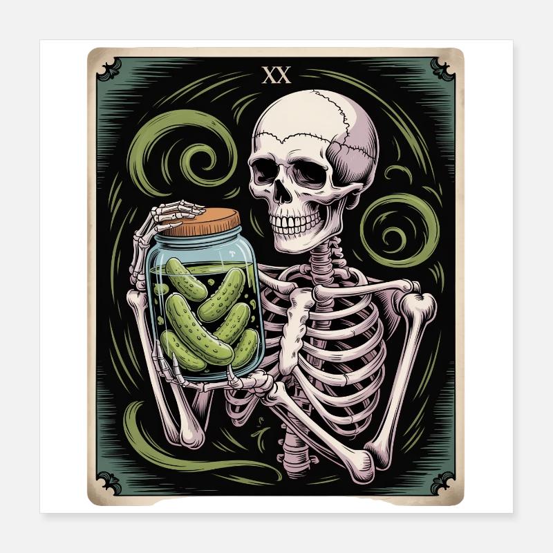 Carte de tarot XX squelette avec pot de cornichons Poster 40 x 40 cm