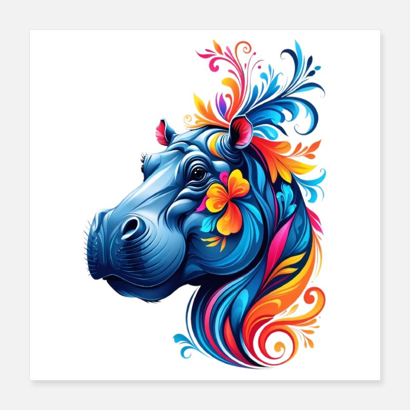 Cheval coloré avec des fleurs Poster 40 x 40 cm