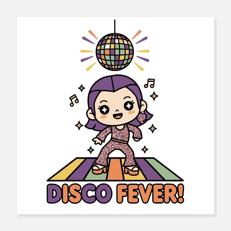 Fièvre disco | Chibi Girl Soirée de danse Rétro des années 70 Poster 40 x 40 cm