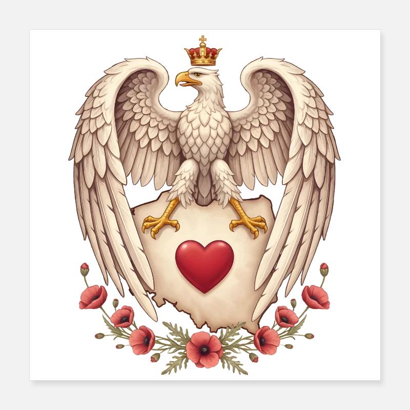 Englischer Adler Herz Mohn Emblem Poster 40x40 cm