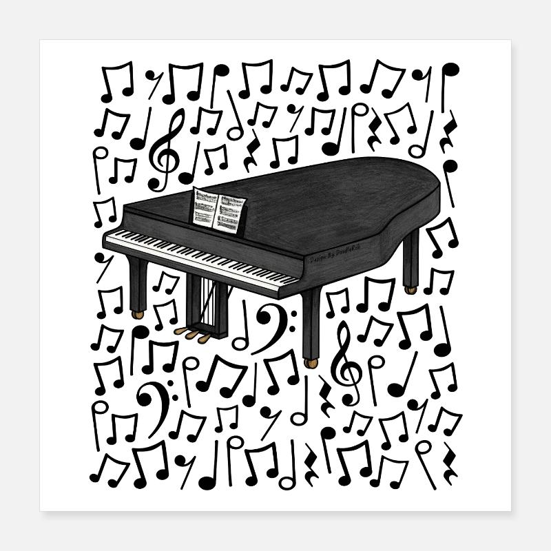 Piano à queue Notes musicales Pianiste Professeur de musique Poster 40 x 40 cm