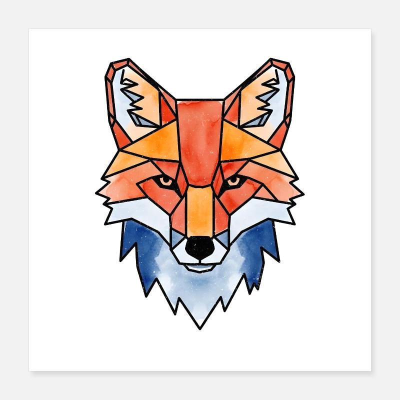 Geometric Watercolor Fox Fox Watercolors Poster 16" x 16" (40x40 cm)