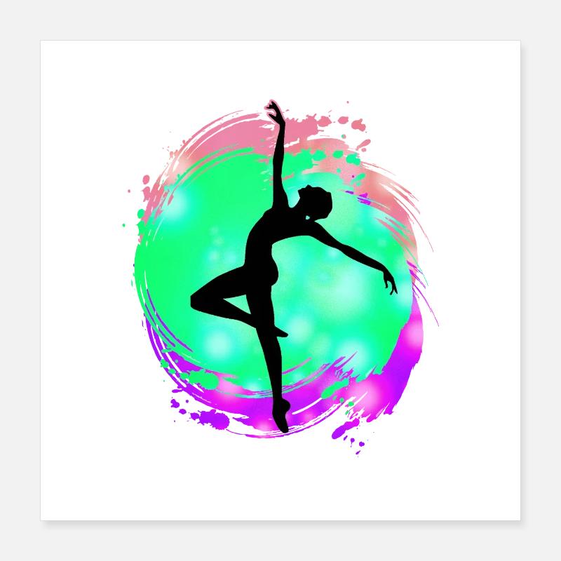 Silhouette de danseuse néon éclaboussure - Poster 40 x 40 cm - blanc