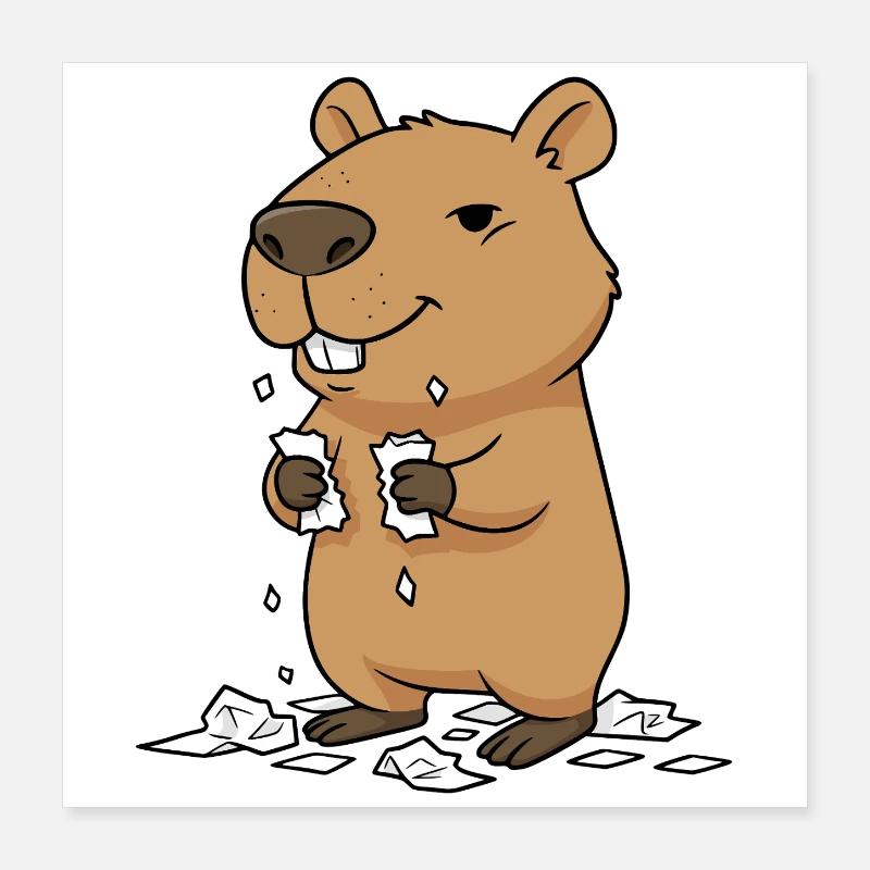 Capybara eats homework Poster 16" x 16" (40x40 cm)