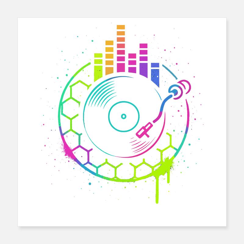 Musik Vinyl Plattenspieler DJ Equalizer Retro Poster 40x40 cm