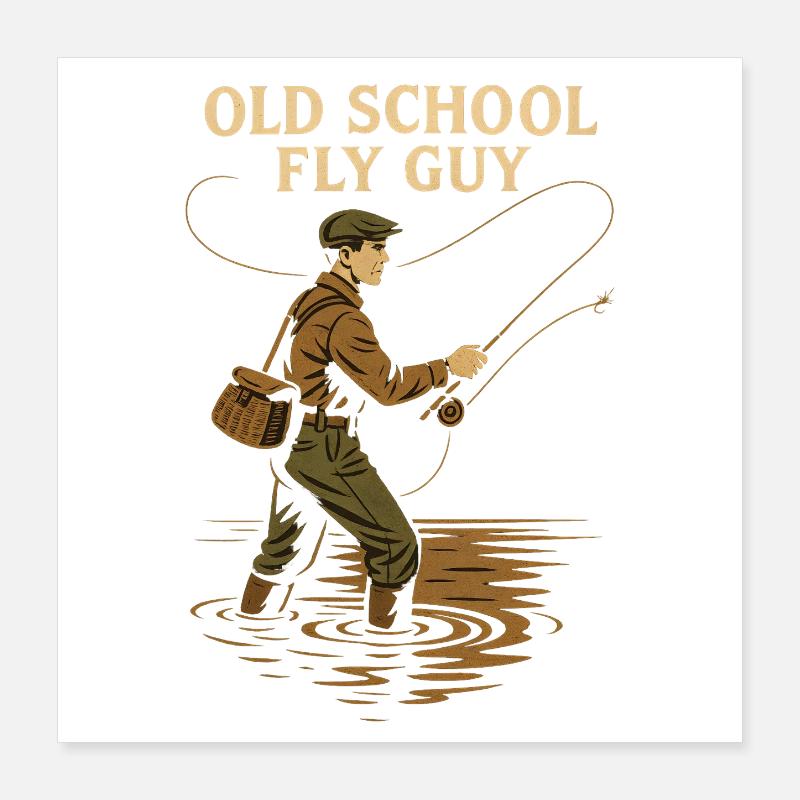 Old School Fly Guy Angeln Retro Poster 40x40 cm