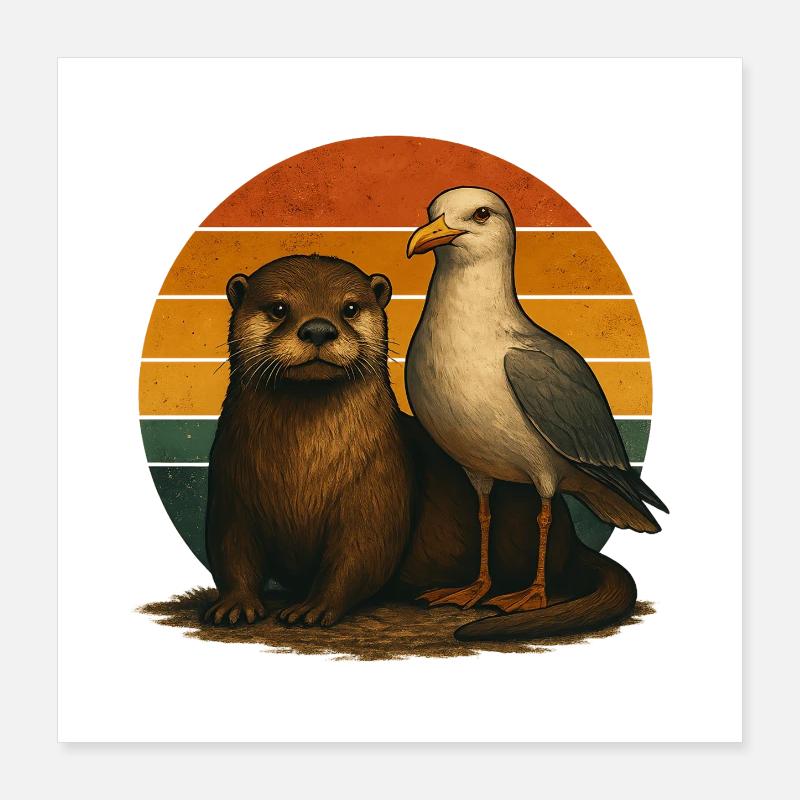Otter Möwe Retro Tierfreunde Poster 40x40 cm