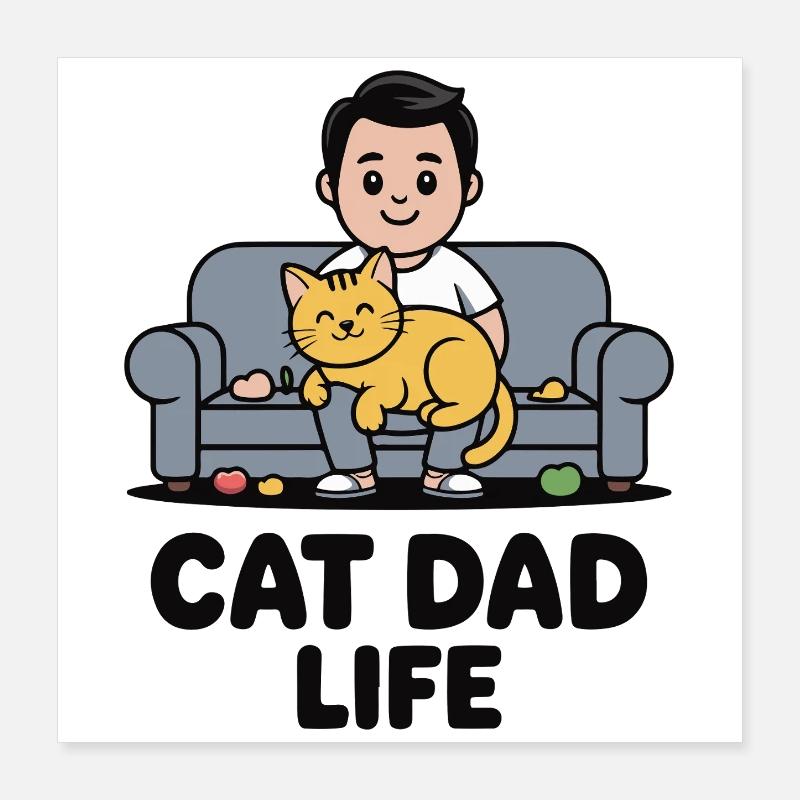Vie de papa chat sur le canapé Poster 40 x 40 cm
