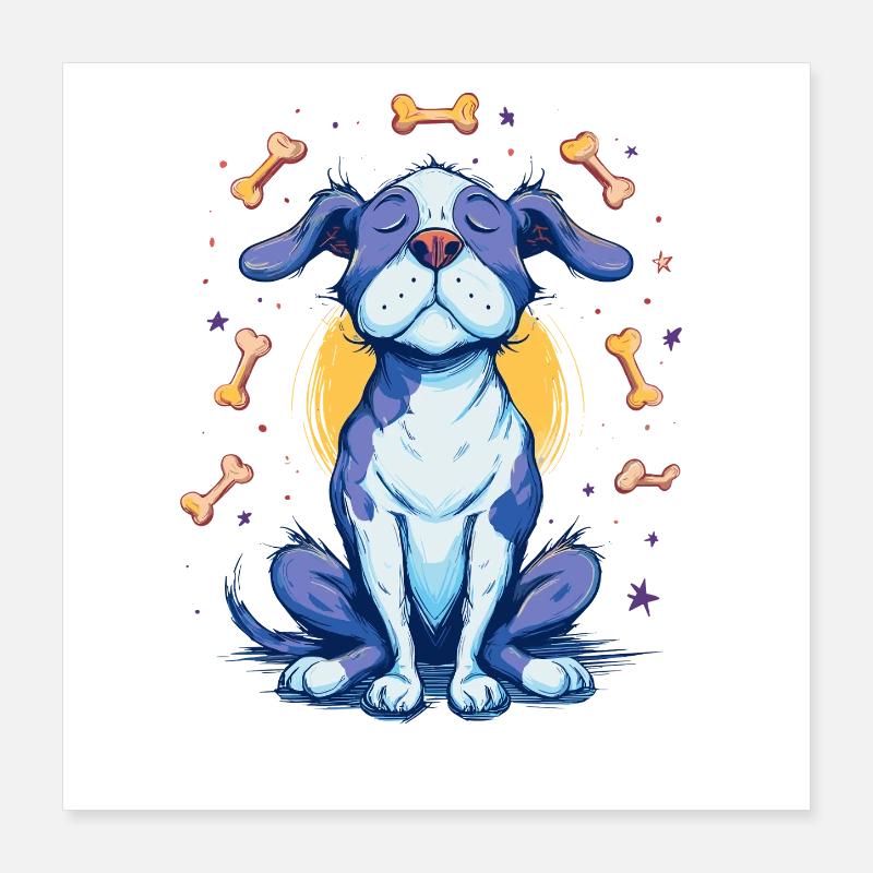 Fröhlicher Blauhund mit Knochen Poster 40x40 cm