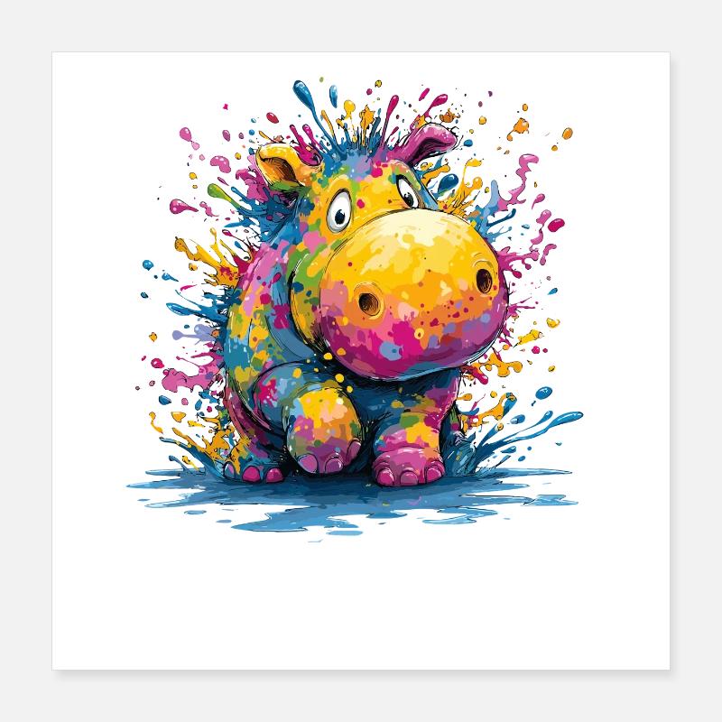 Design coloré de l’hippopotame tombant Poster 40 x 40 cm