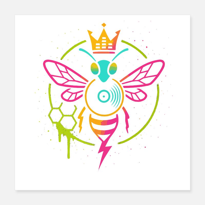 Neon Queen Bee, Electro Hive Beats Poster 16" x 16" (40x40 cm)