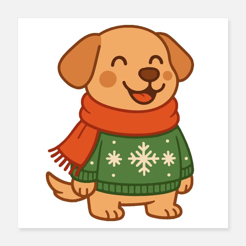 Lustiger Hund Weihnachtspullover Weihnachtsmann Schneeflocken Poster 40x40 cm