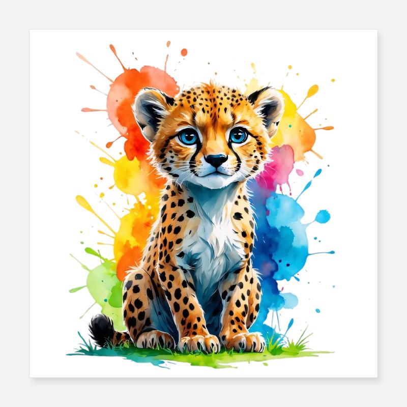 Colorful Cheetah Cub Splash Poster 40x40 cm