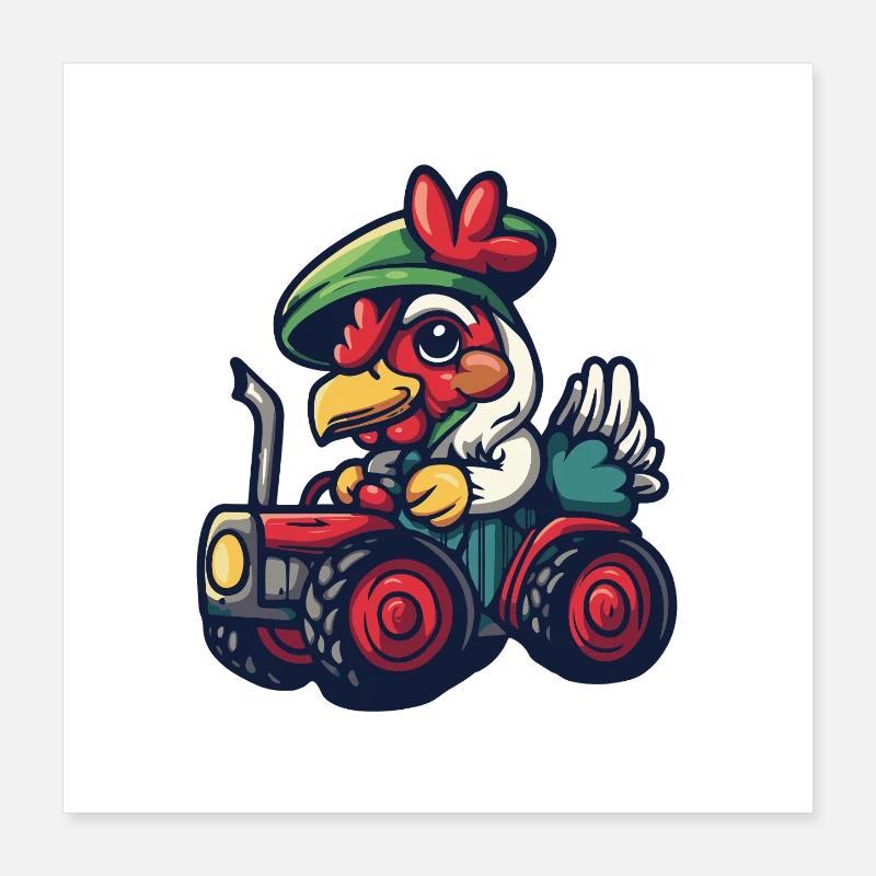 Hahn Traktor Farmer Poster 40x40 cm