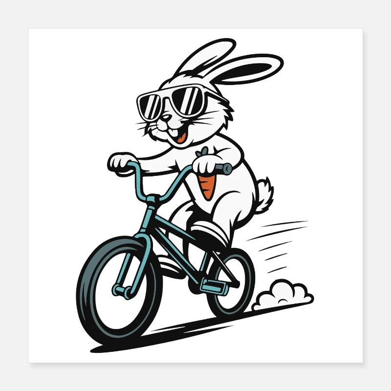 Hase auf BMX mit Sonnenbrille Poster 40x40 cm
