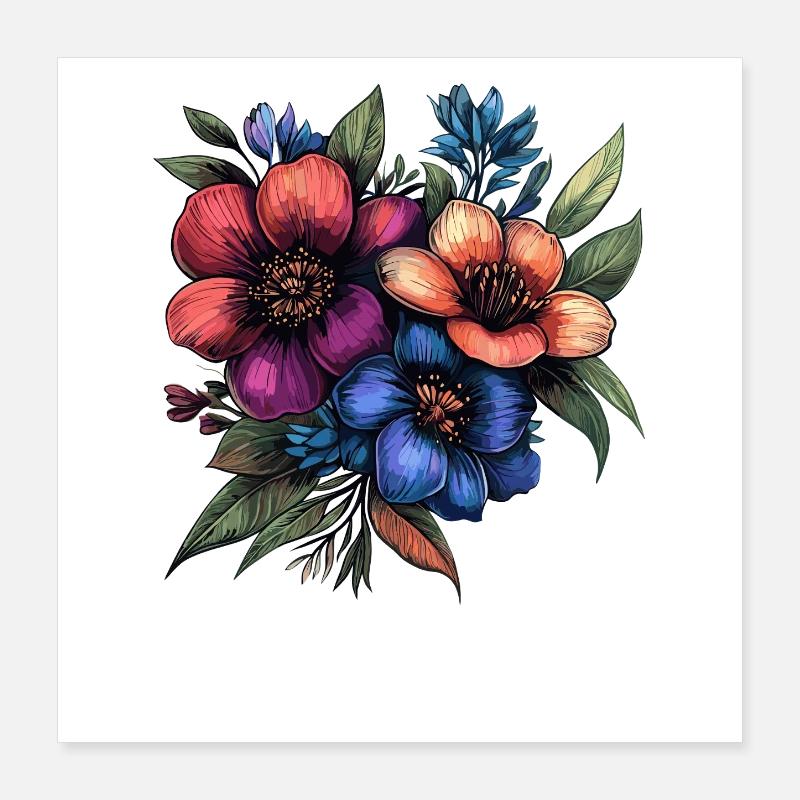 Palette néon fleur fleurie colorée Poster 40 x 40 cm