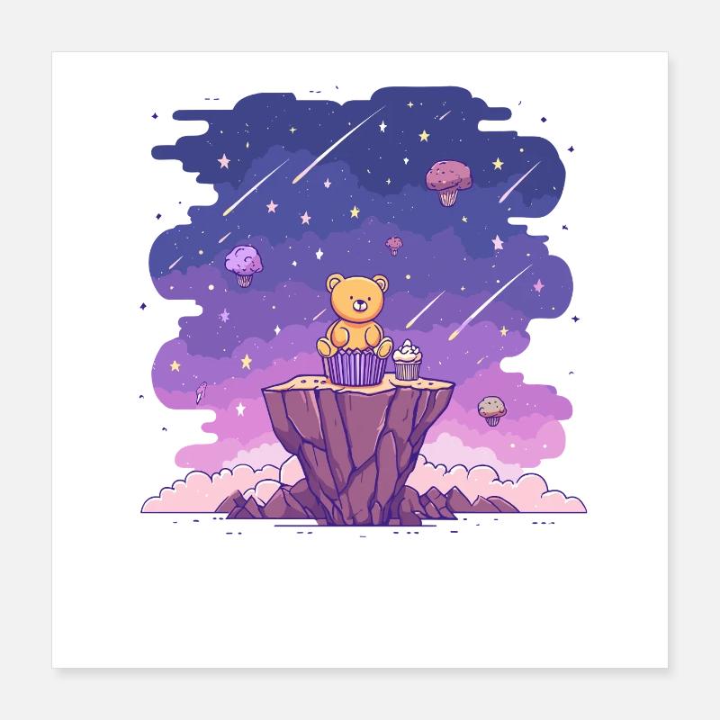Ours câlin dans le gâteau du ciel étoilé Poster 40 x 40 cm
