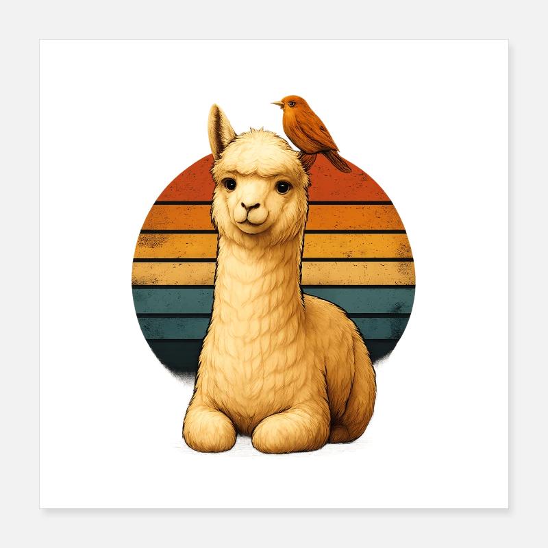 Alpaka Vogel Retro Tierfreunde Poster 40x40 cm