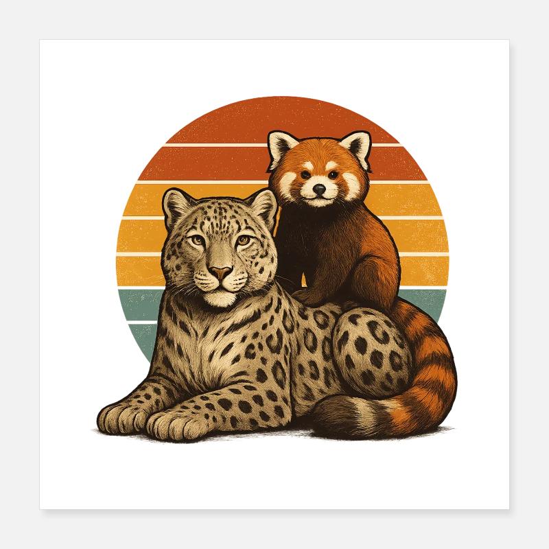Schneeleopard Roter Panda Poster 40x40 cm