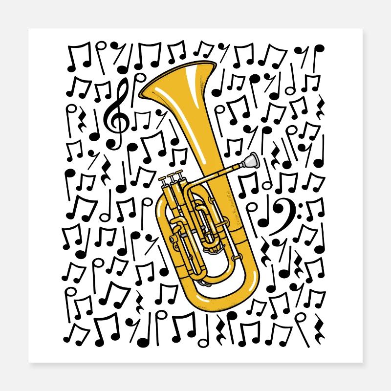 Tenor Horn Musical Notes Hornist Brass Musician Poster 16" x 16" (40x40 cm)