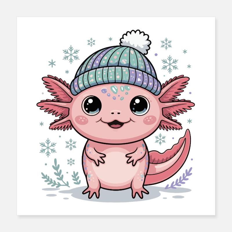 Axolotl with knitted hat Poster 16" x 16" (40x40 cm)