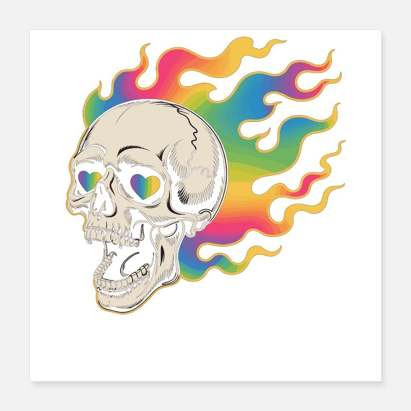 Crâne psychédélique dans un design de feu Poster 40 x 40 cm