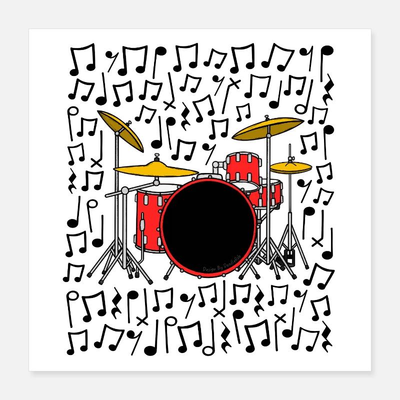 Batterie Notes musicales Batteur Professeur de musique Poster 40 x 40 cm