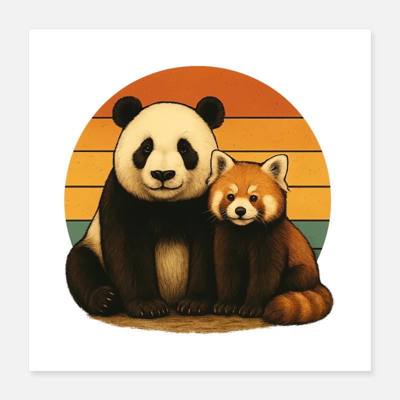 Panda Red Panda Retro Animal Lovers Poster 16" x 16" (40x40 cm)