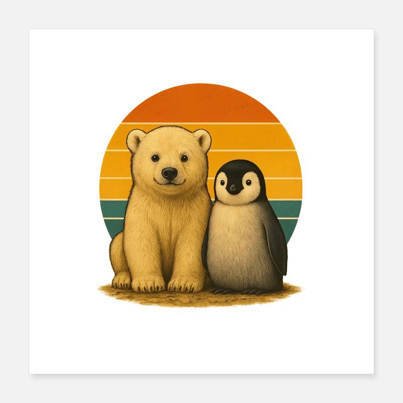 Eisbär Pinguin Retro Tierfreunde Poster 40x40 cm