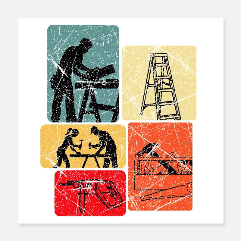 Workshop Collage Building Crafts Poster 16" x 16" (40x40 cm)