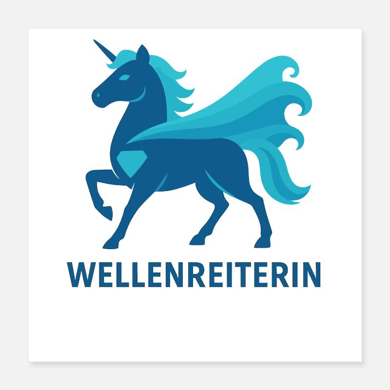 Fier Surfeur de Vagues, Puissance de Licorne, Mer Poster 40 x 40 cm