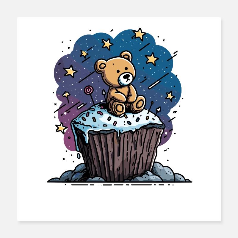 Cuddly bear on cupcake in space Poster 16" x 16" (40x40 cm)