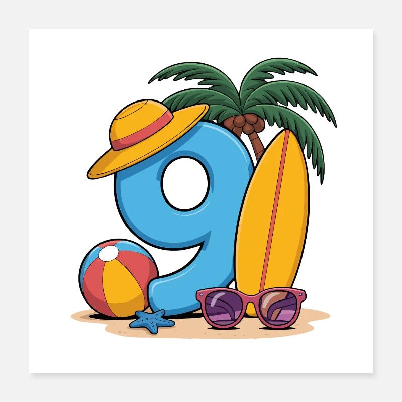 9th Birthday Vacation 9 Years Poster 16" x 16" (40x40 cm)