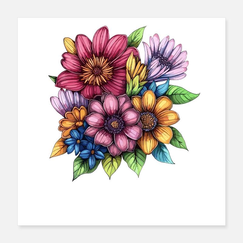 Blütenwirbel Farbexplosion Poster 40x40 cm