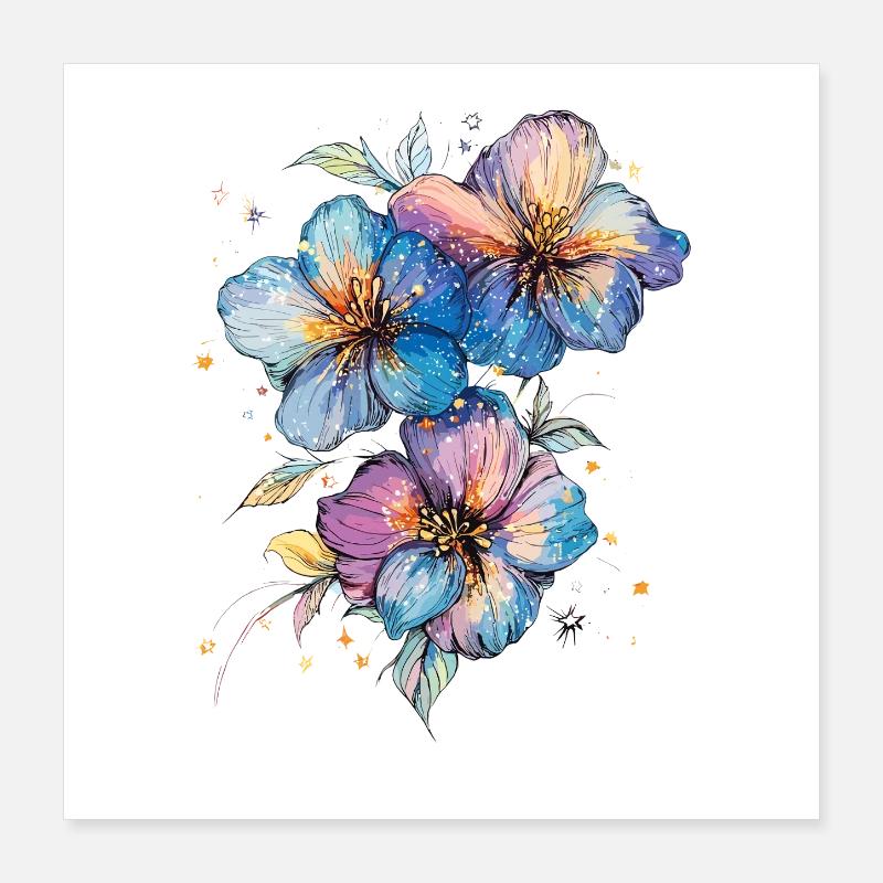 Bouquet de fleurs aquarellé Poster 40 x 40 cm