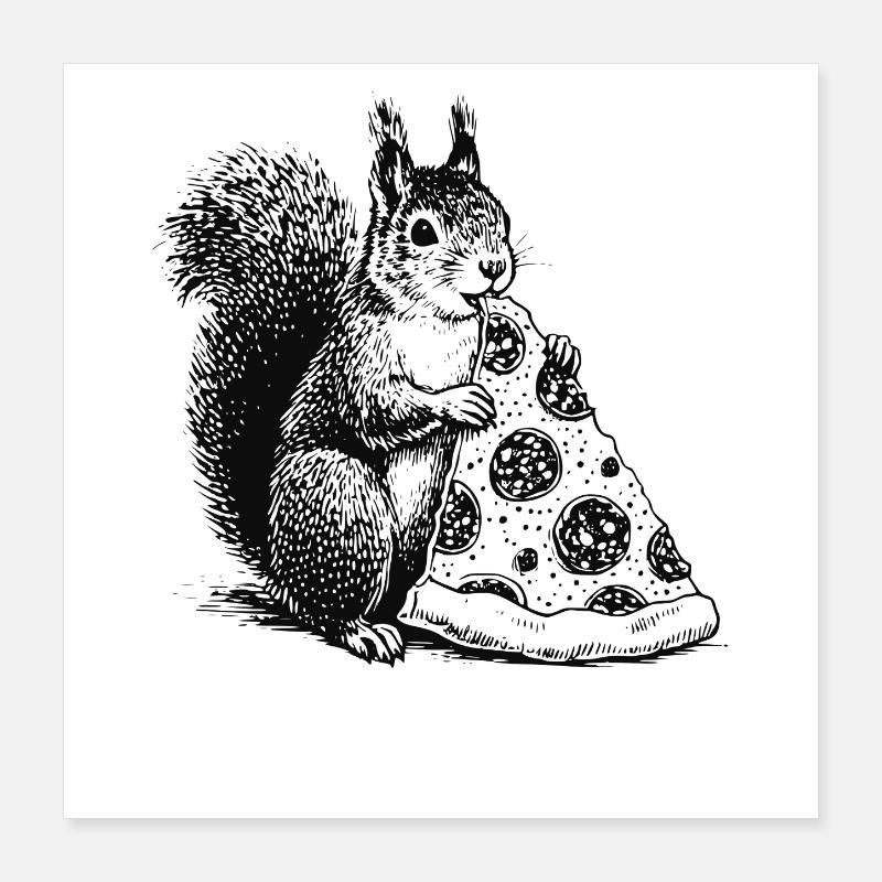L’écureuil adore la pizza Poster 40 x 40 cm