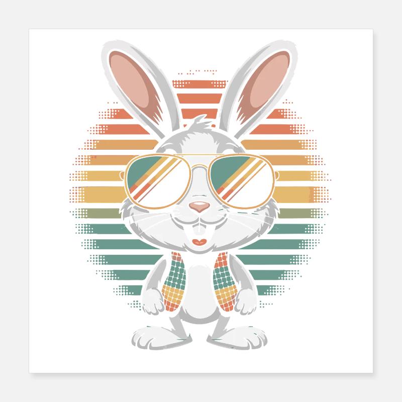 Rainbow Bunny with Sunglasses Poster 16" x 16" (40x40 cm)