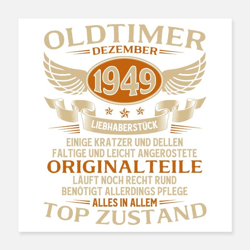 76. Geburtstag Geschenk Oldtimer Dezember 1949 Poster 40x40 cm