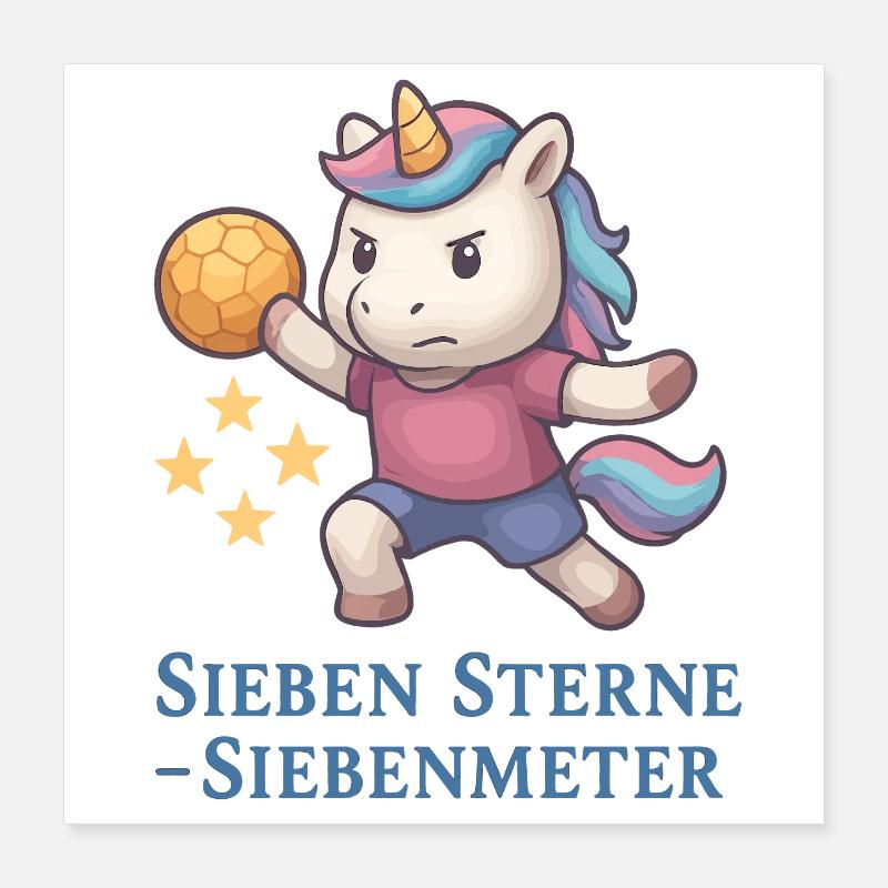 Einhorn Handball Sieben Sterne Siebenmeter Poster 40x40 cm