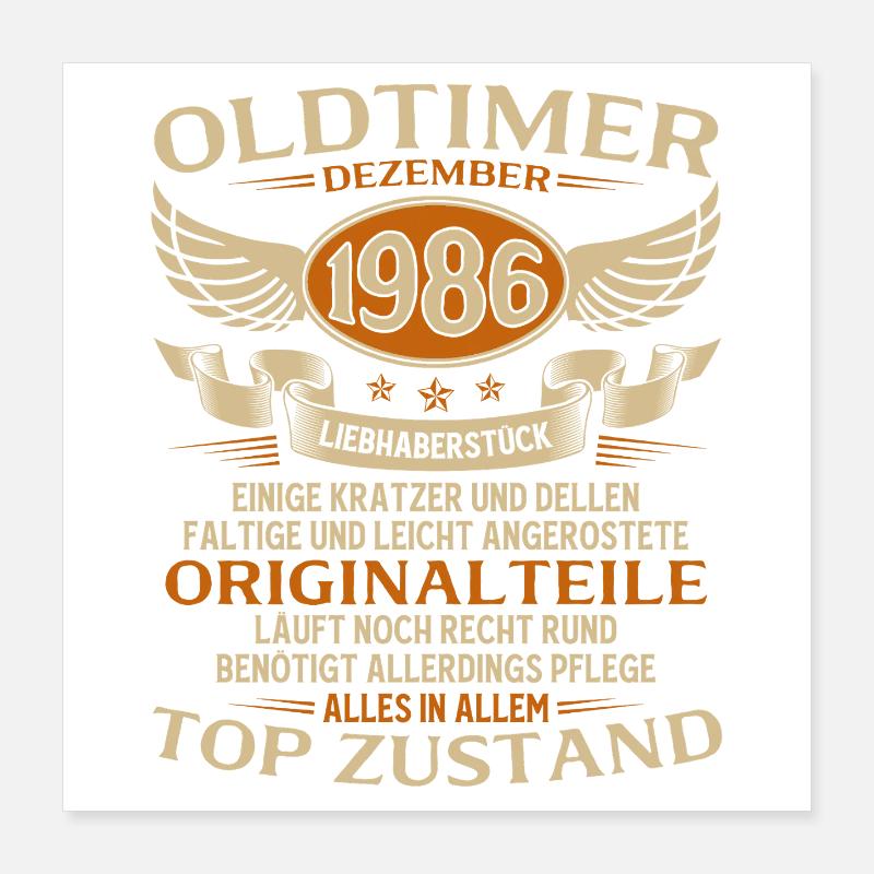 39. Geburtstag Geschenk Oldtimer Dezember 1986 Poster 40x40 cm