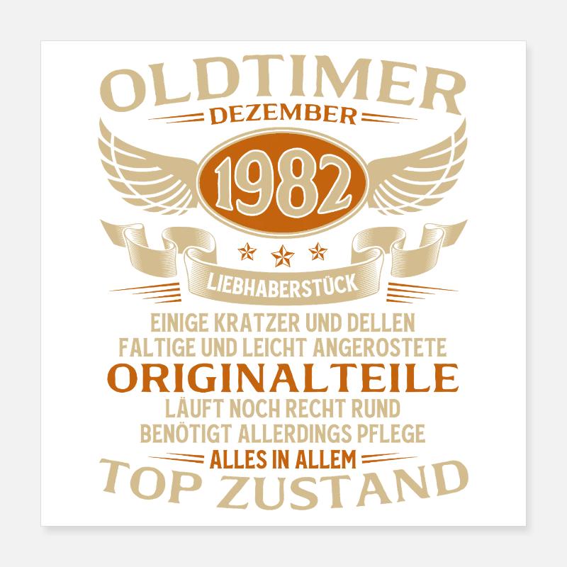 43. Geburtstag Geschenk Oldtimer Dezember 1982 Poster 40x40 cm