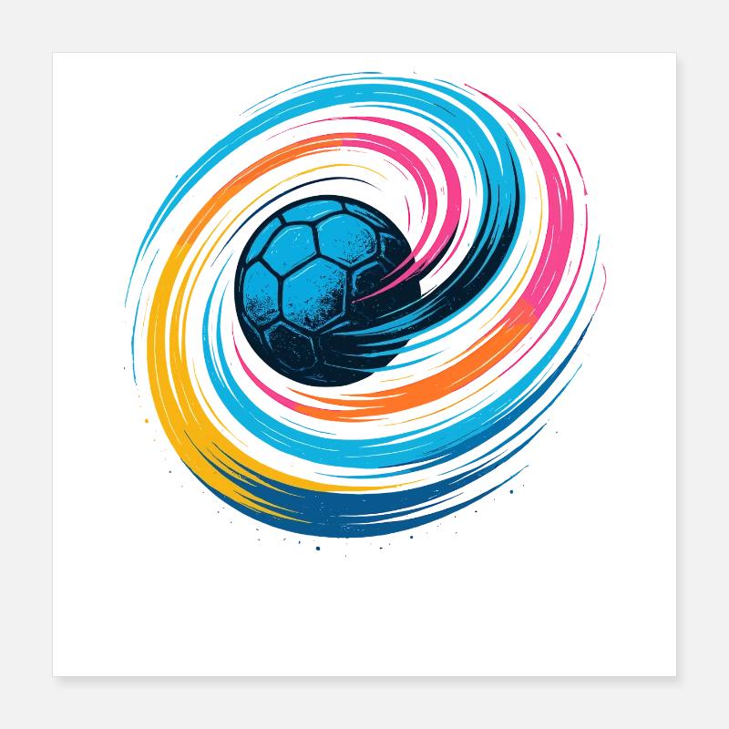 Balle néon de handball, lancer tourbillon coloré, dynamique Poster 40 x 40 cm
