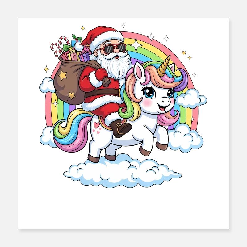 Weihnachtsmann Einhorn  Poster 40x40 cm