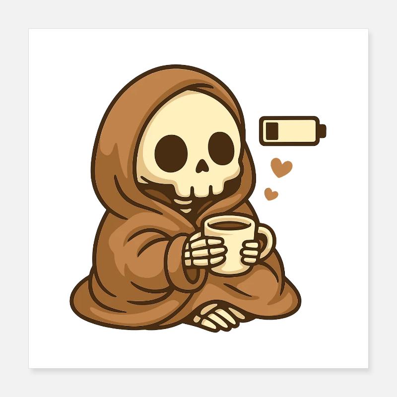 Low Battery Skeleton – Cozy Coffee Poster 16" x 16" (40x40 cm)