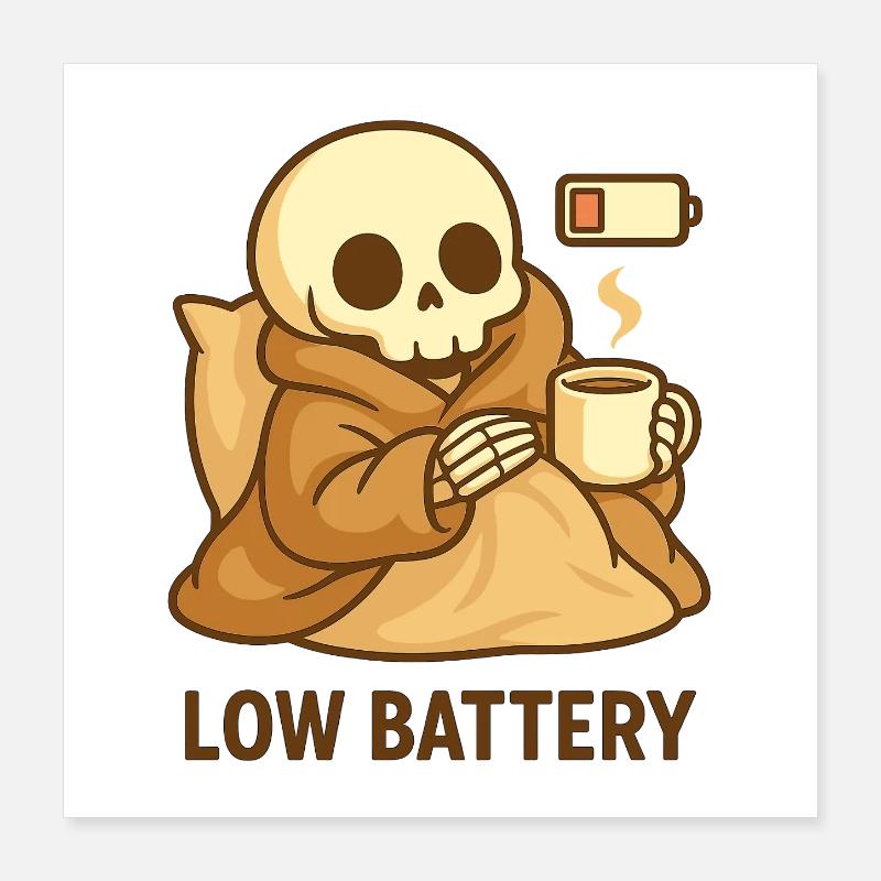 Low Battery Skeleton – Cozy Tired Poster 16" x 16" (40x40 cm)