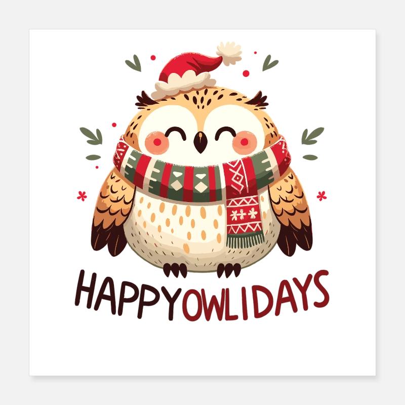 Joyeuses Chouettes Chouettes Festives Décor de Noël Poster 40 x 40 cm