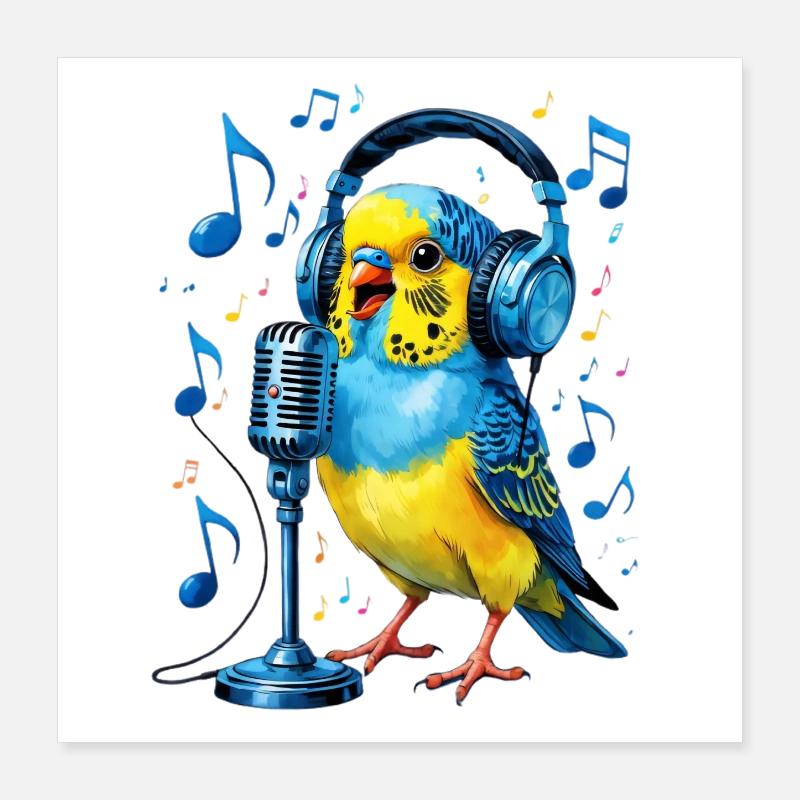 Papagei mit Kopfhörer-Mikro Poster 40x40 cm