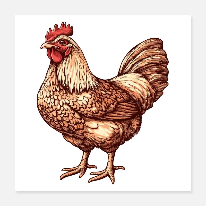 Lebendige Huhn-Illustration Poster 40x40 cm
