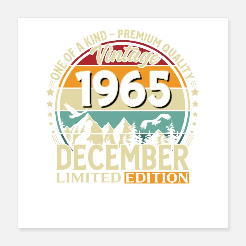 60e anniversaire Millésime décembre 1965 Poster 40 x 40 cm